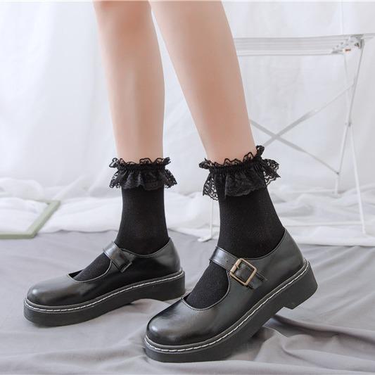 1 Paar Mittelhohe Socken Damen Japanische Spitze Spitze Lolita Weiß Lolita Prinzessinnen-Socken