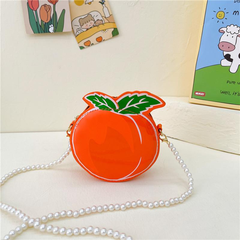 Peach Children Shaped Shoulder Bag Simulation Pearl Chain Casual Bag Crossbody