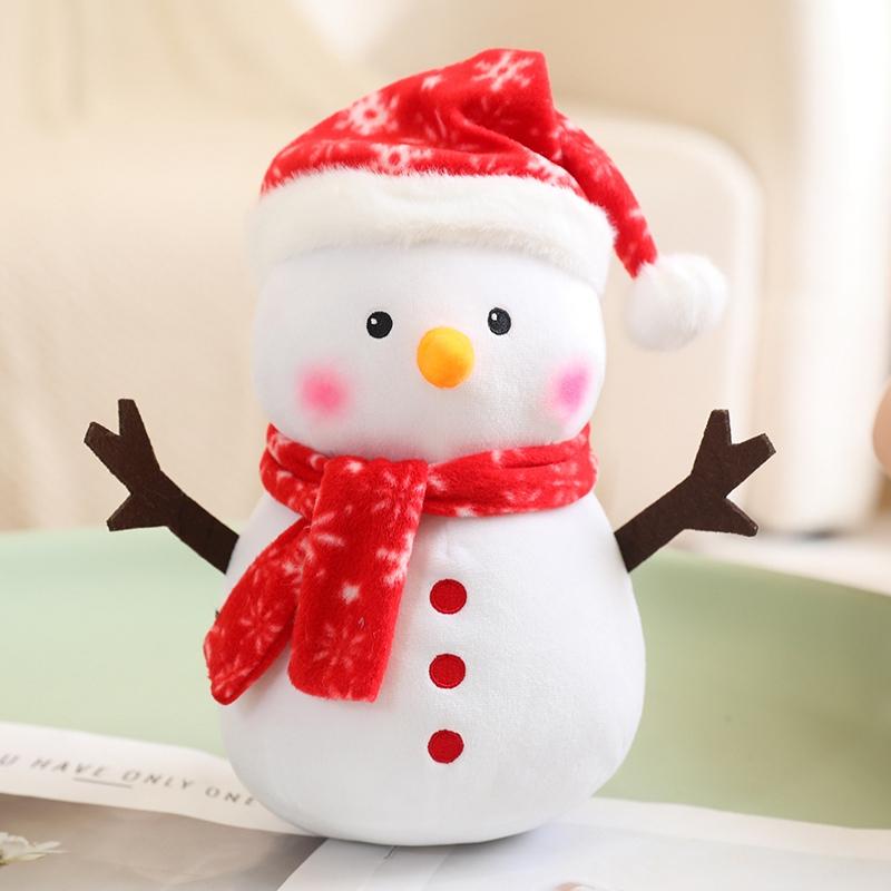 1Pc 25Cm Lovely Christmas Snowman Plush Toys Kawaii Snowman Wears Santa'S Hat Scarf Loose Coat Doll For Xmas Party Decor Gift