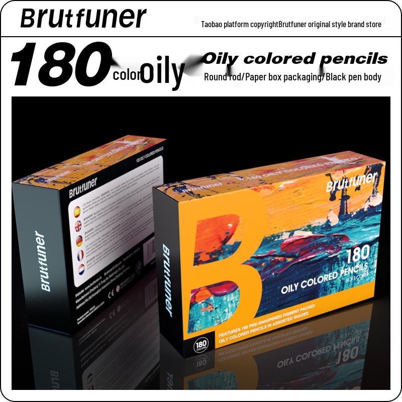 Brutfuner Black Barrel Oil-Based Colored Pencils - Thick Core, Soft, Available In 72, 120, or 180 Colors, In Tin or Paper Box