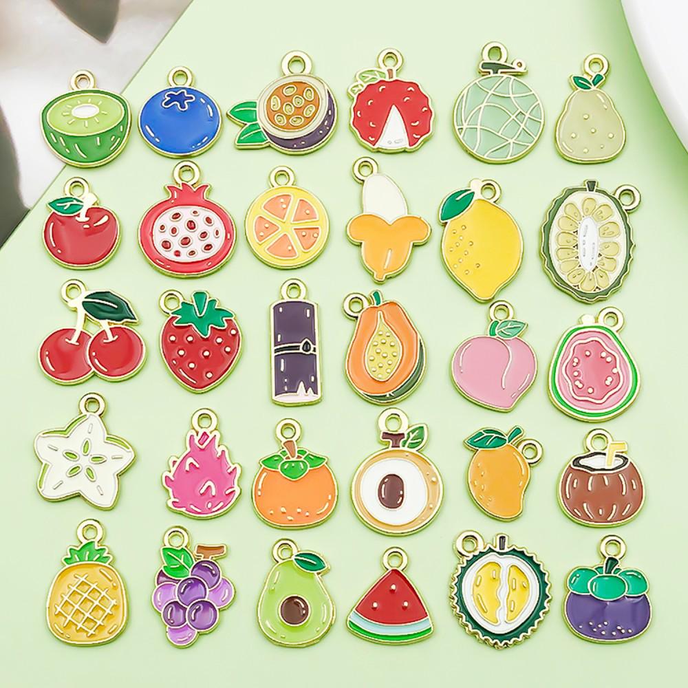 30 Colorful Fruit Enamel Pendants for DIY Jewelry - Apples, Watermelons, Cherries