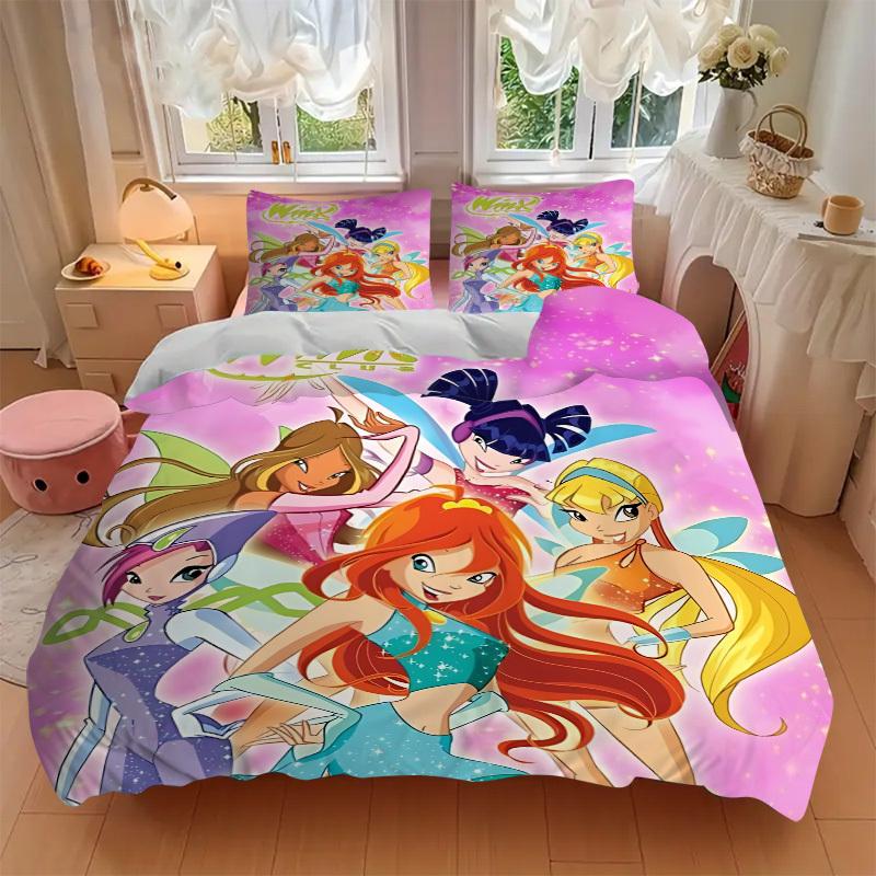 3pcs Winx Club Duvet Cover Set, 1 Duvet Cover + 2 Pillowcases (No Insert), High-Definition Print, Home & Dorm Set Yy251208017