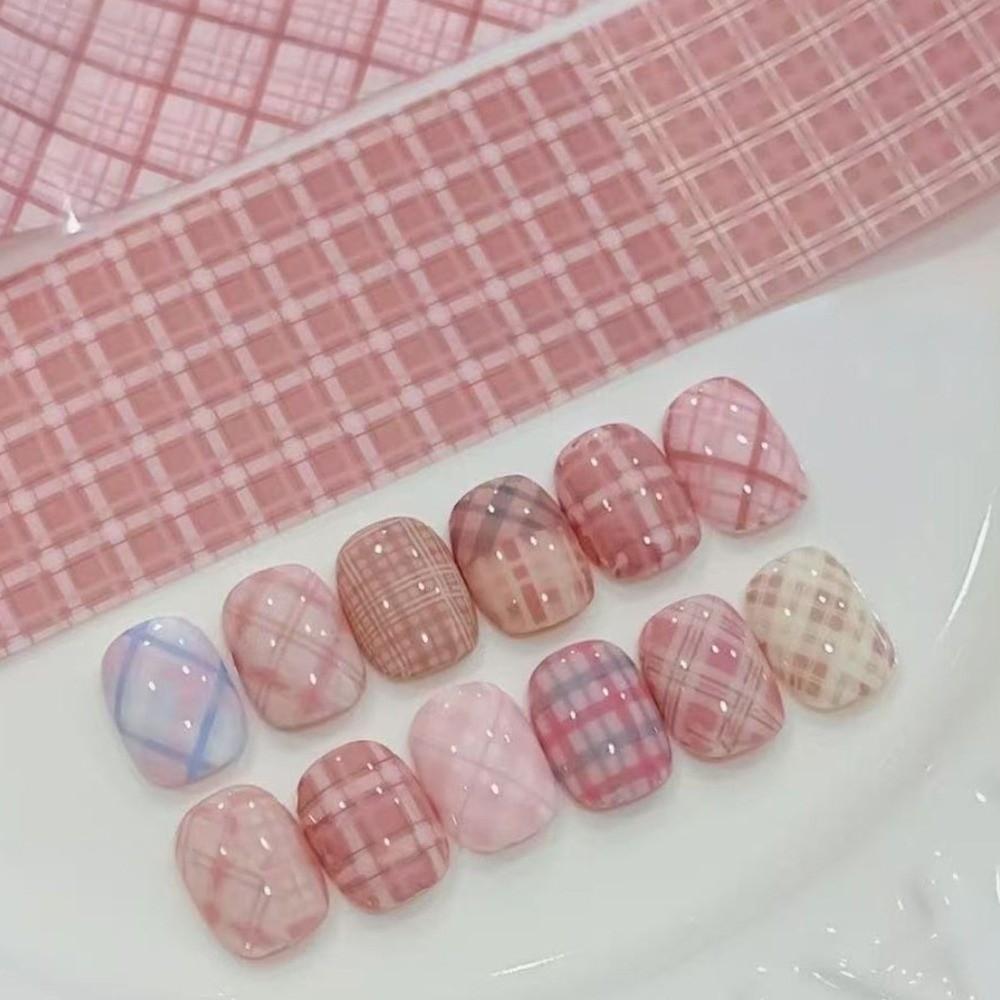 10 Rollen Karomuster Nail Art Aufkleber Rosa Gitter Maniküre Abziehbilder Nail Art Folie Nageldekoration