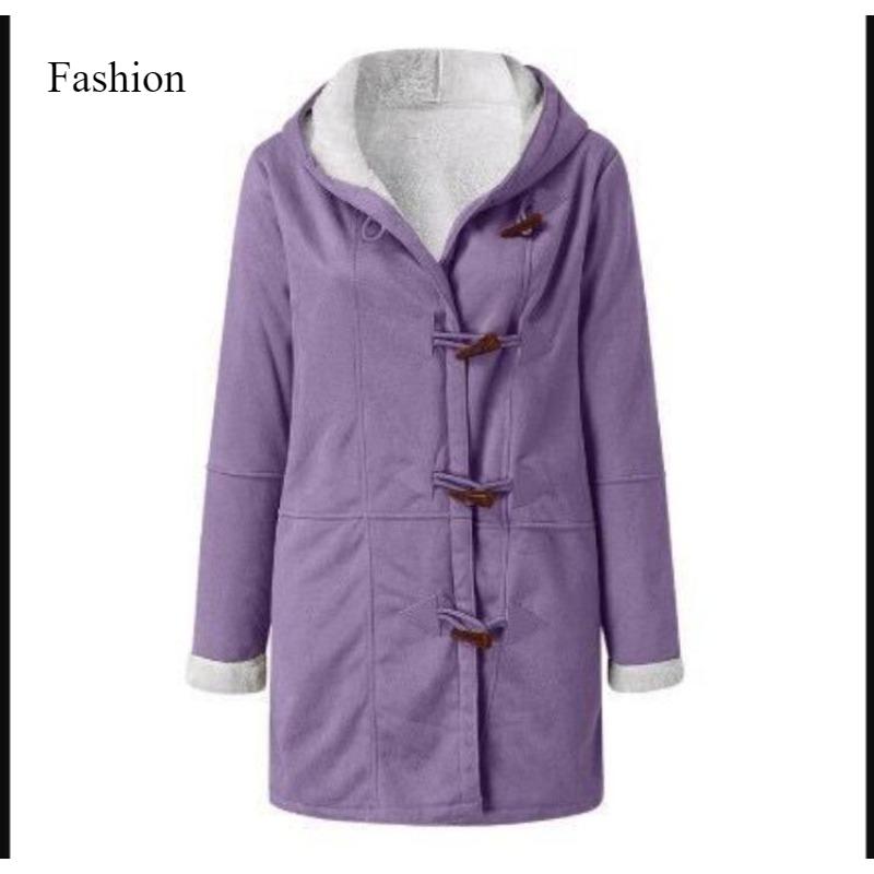 2026 Winter Simple Original Style Coat Solid Color Casual Button Cardigan Warm Medium Long Hooded Women's Coat