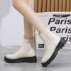 Large Size Thick-soled Martin Boots Women's Round Head and Foot Cigarette Boots Wish Muffin Thin Leather Boots