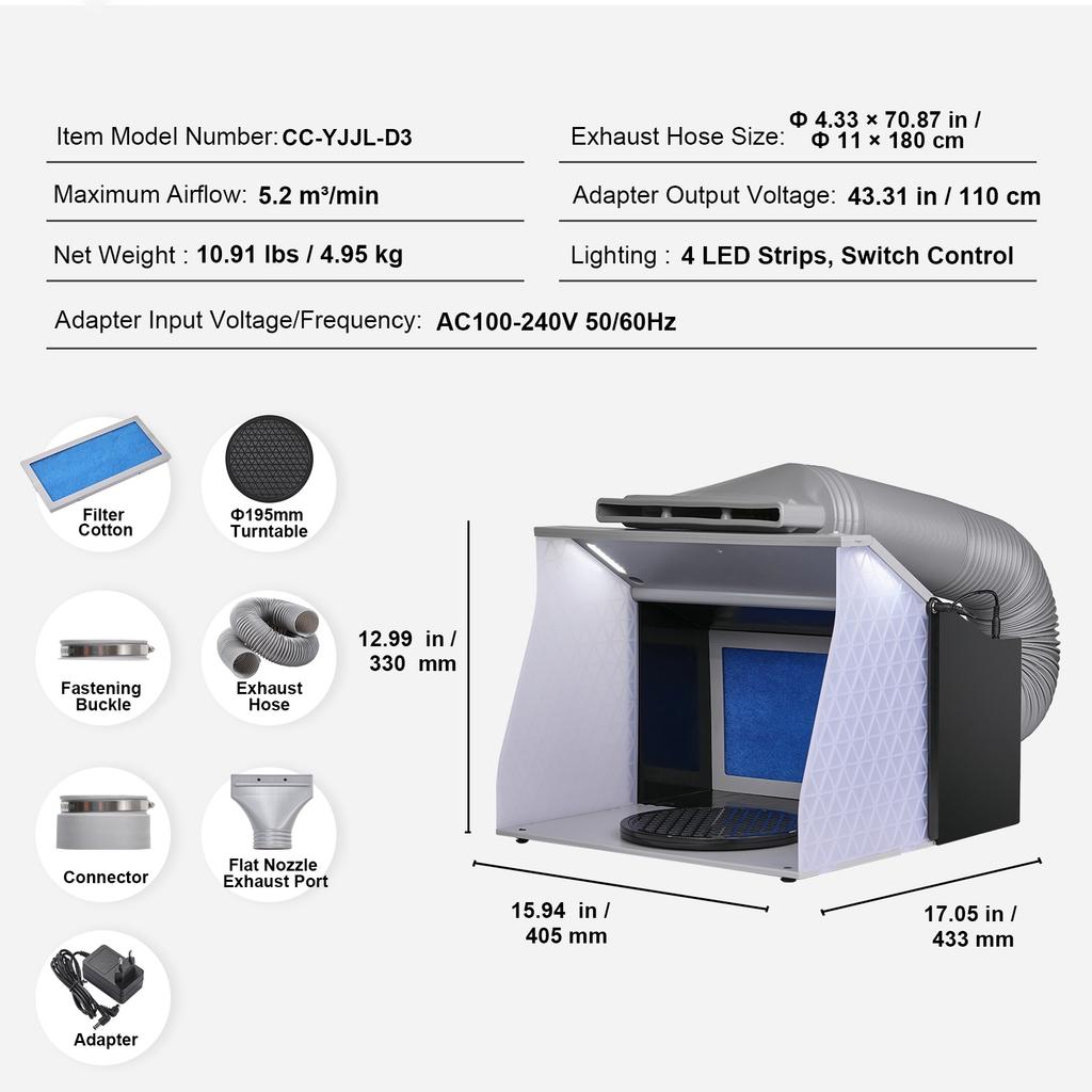 SucceBuy Airbrush Spray Booth Portable Hobby Airbrush Paint Spray Booth Kit with 4 LED Light Powerful Dual Exhaust Fans