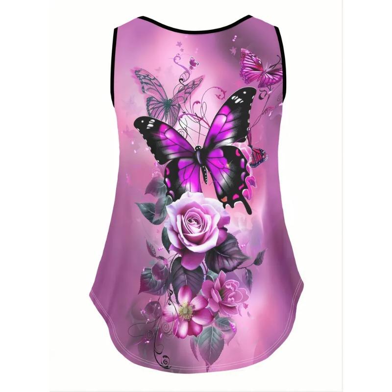 Summer Women's Sleeveless Colorful Cute Butterfly Wolf Tiger Print Vest Comfortable Soft Leisure Loose Fashionable Versatile Vest