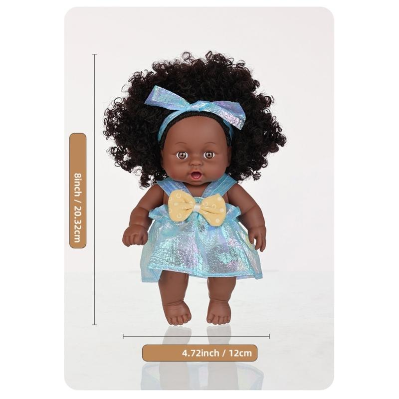 8inch Soft Reborns African Doll For Children's Daily Comforting Imaginative Pretend Play Parenting Game Collectible Toy