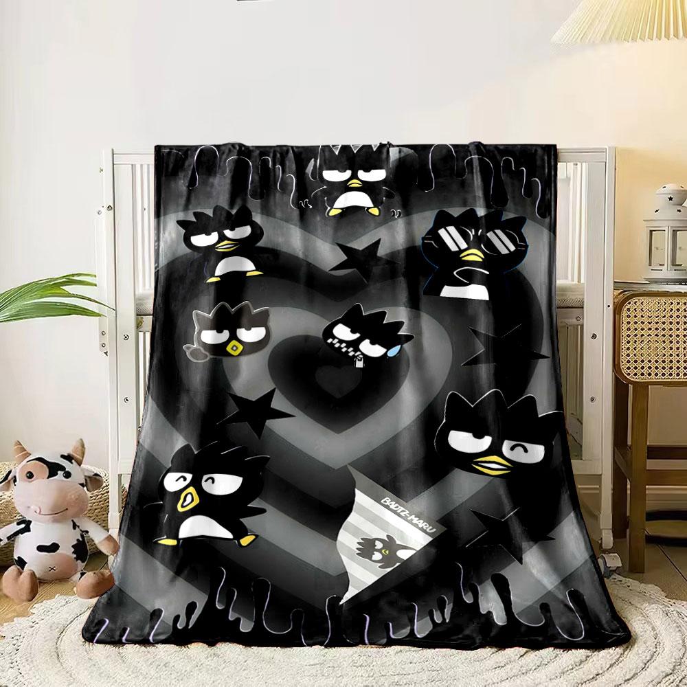 

Black cartoon penguins, stars, drips, and striped heart shapes on gray. for all seasons blanket lunch break throw gift 80cm x 120cm
