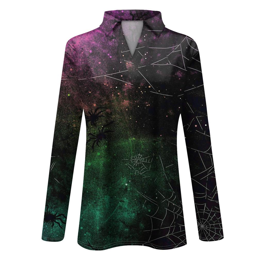 Dámská letní móda ležérní košile s potištěným výstřihem do V s dlouhým rukávem