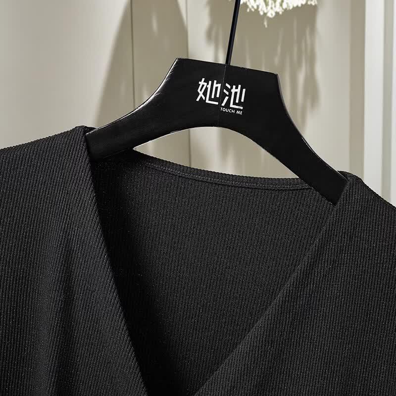 Women's Irregular V-Neck Pleated T-Shirt