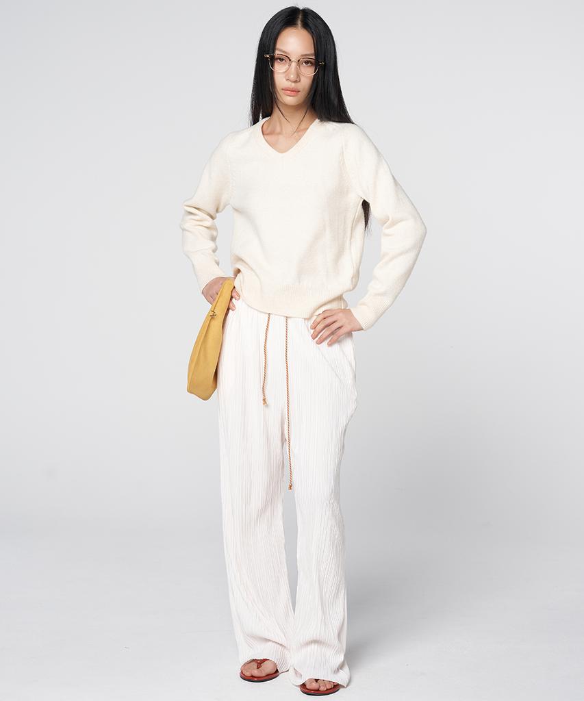 320SHOWROOM Contrast Drawstring Pleated Pants Ivory