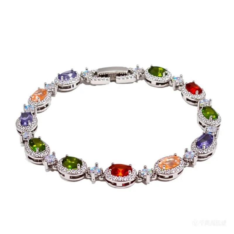 Elegant Oval Zircon Crystal Clip Bracelet Women Vintage Style Copper Jewelry With Geometric Design