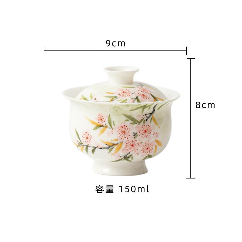 

150ml Hand-painted Peach Blossom Gaiwan Vintage Tea Tureen Tea Bowl With Lid Kit Tea Maker Cover Bowl Teaware Supplies Ornaments