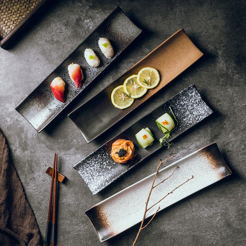 Japanese-style Long Plate Creative Rectangular Plate Sushi Plate Black Simple Long Plate Restaurant Tableware Supplies