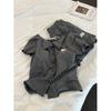 Sweet wind cute gray kitty cat with chest pad short sleeve pajamas women's summer new shorts set loungewear