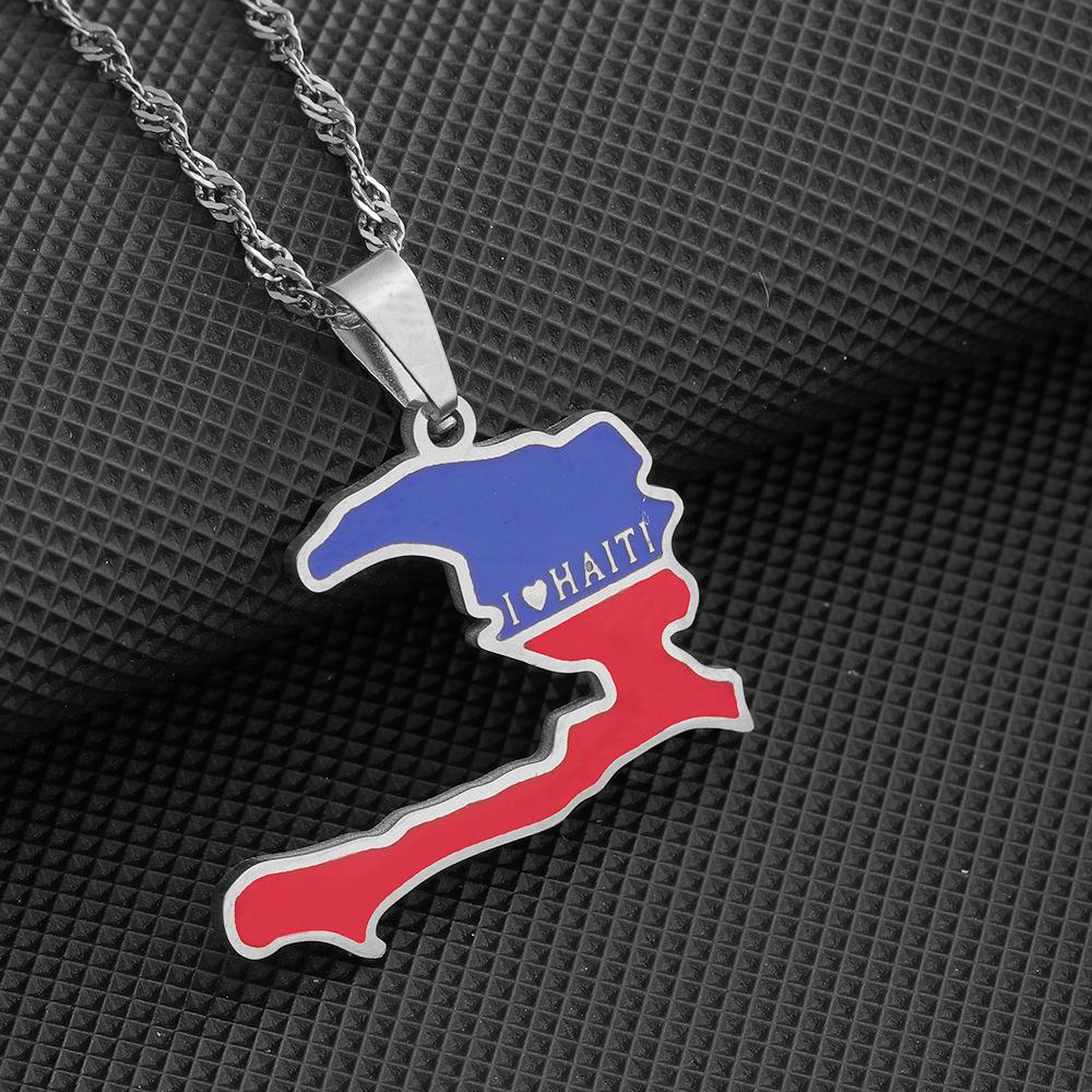 

Винтажное этническое женское ожерелье из нержавеющей стали с подвеской в виде карты и флага Гаити