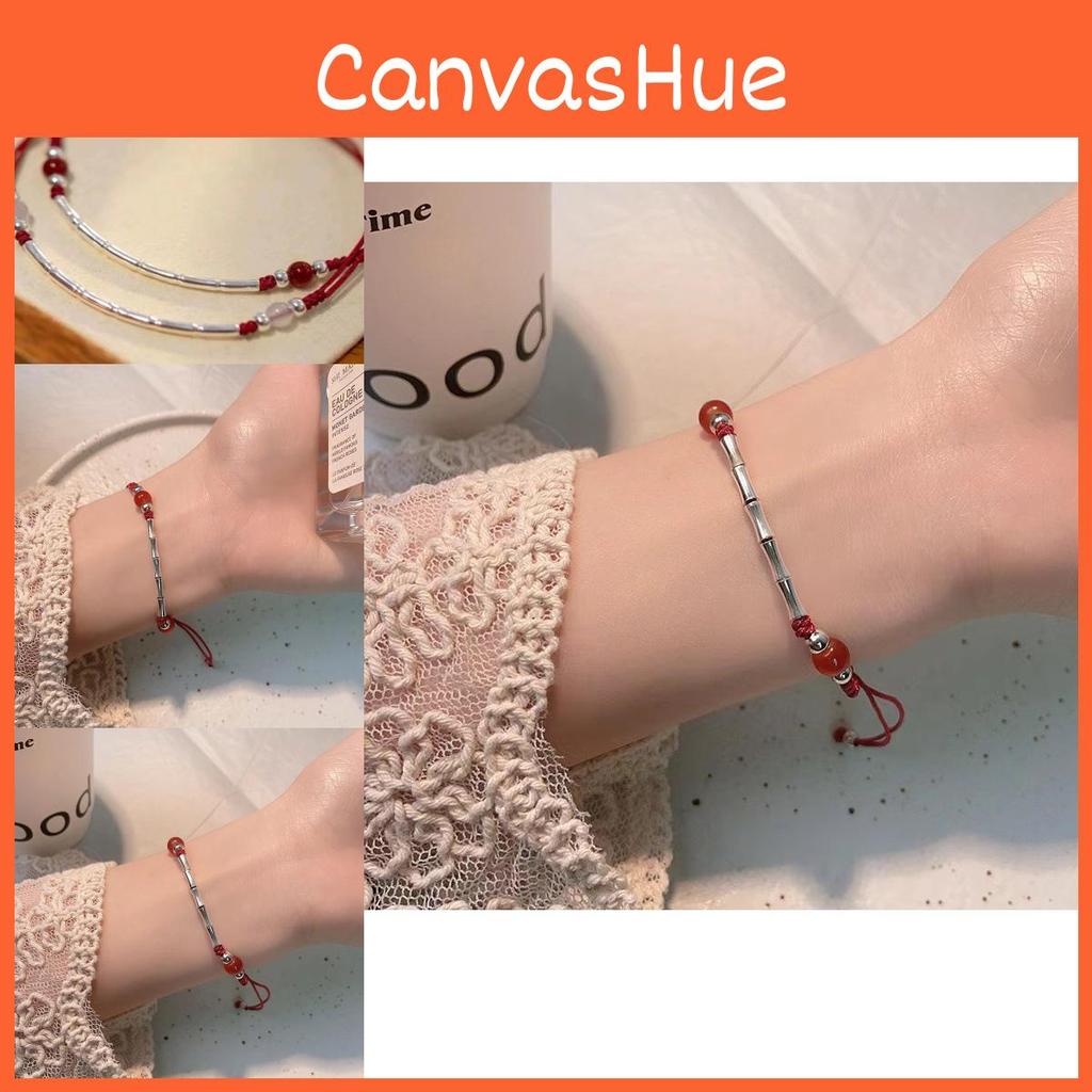 Red Elegant Handmade Rope Bracelet For Women With Bamboo Charm Chinese Style