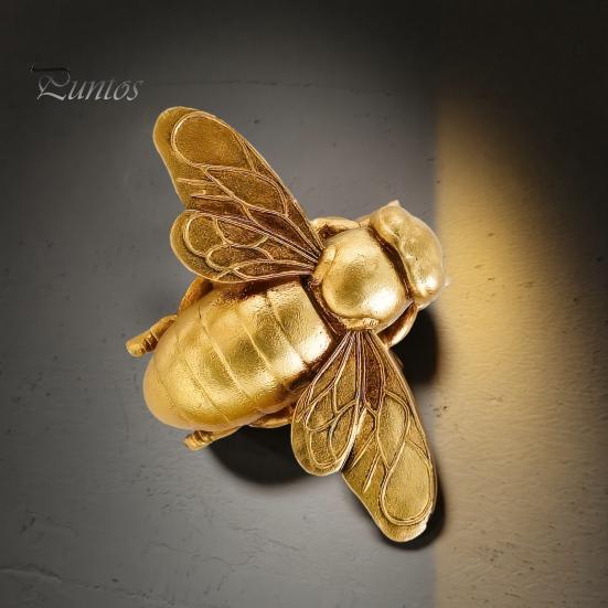 Decorative Bee Figurines for Home Vintage Gilded Resin Figurine, Lifelike 3D Insect Sculpture with Built-In Wall Small Gold Statue Hook, Light Luxury