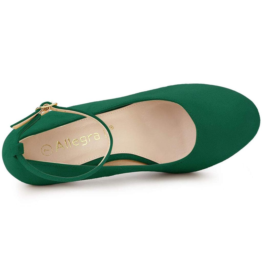 Allegra K Women's Green Round Toe Stiletto Heel Pumps with Ankle Strap, Size 24.5cm