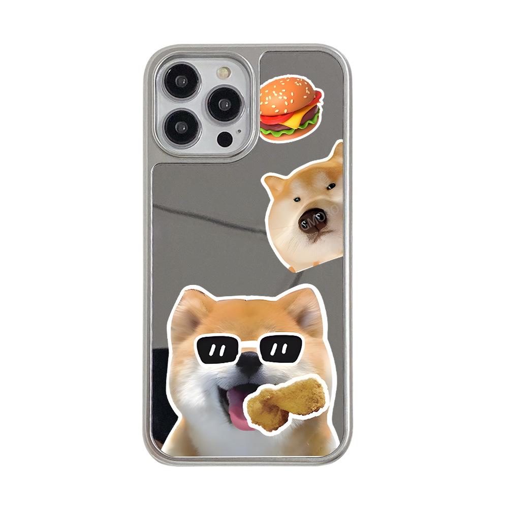 Painted cute puppy apple 16promax mobile phone case with mirror iPhone1 electroplated frame protective case