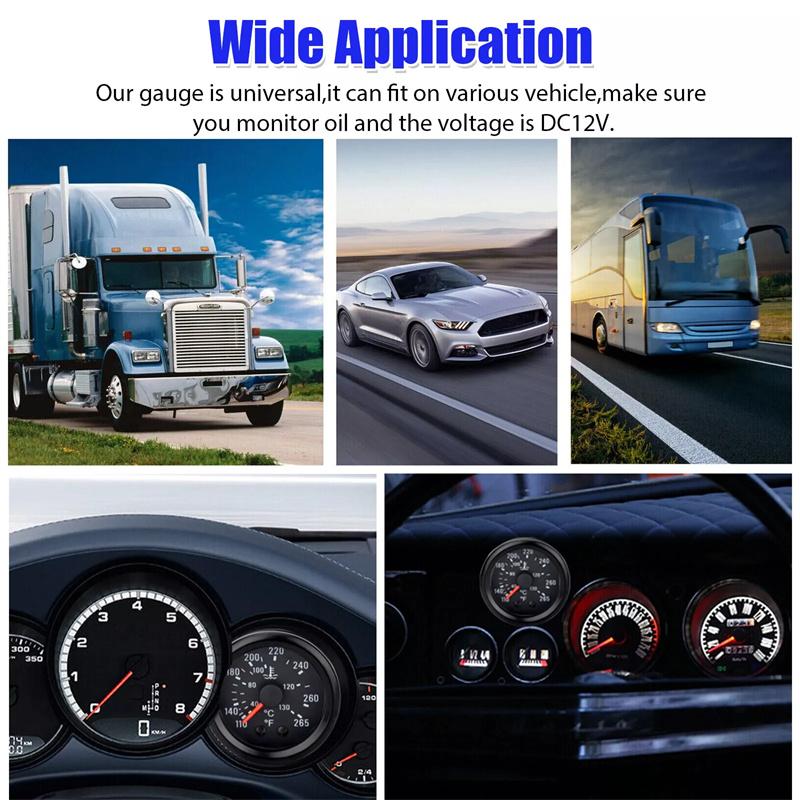 2" 52Mm Mechanical 40-130Celsius/110-265℉ Water Temp Gauge 12V Water Temperature Gauge Car Meter With Sensor Npt 1/2