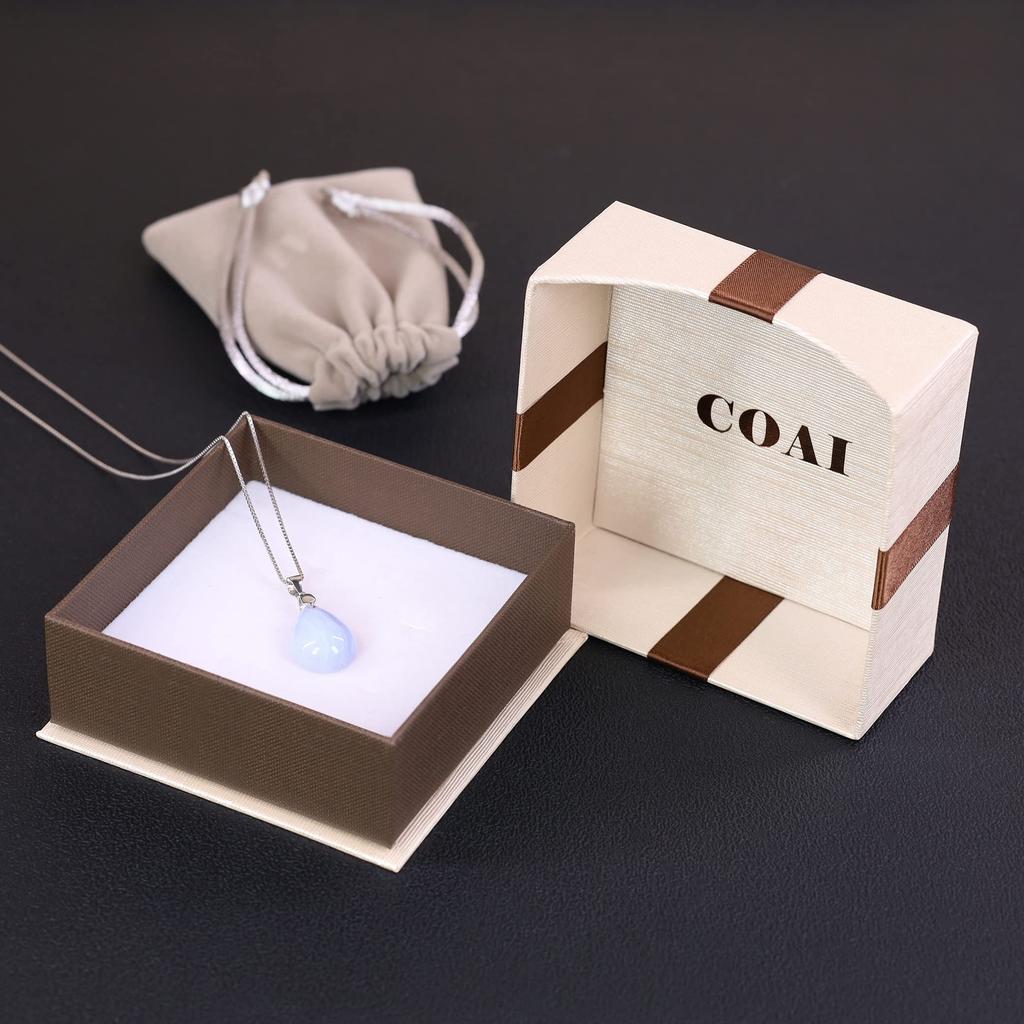 Koai Blue Lace Agate Teardrop Pendant with 925 Silver Chain for Women