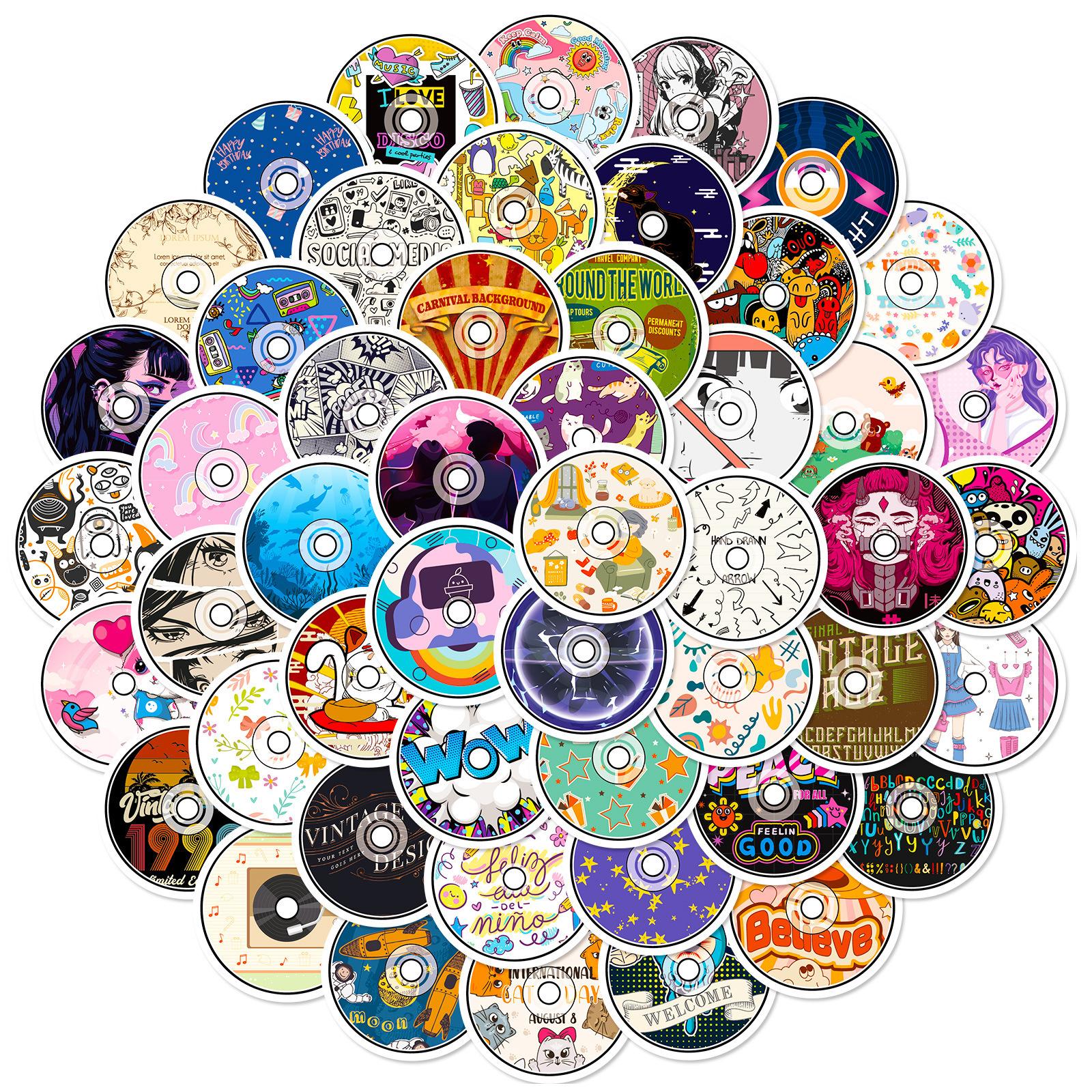 

50 Stickers Music Cd Round Personality Independent Diy Decorative Stickers Can Be Repeatedly Pasted Waterproof