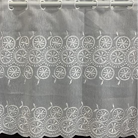 INTERIX Embroidered Lace Cafe Curtain for Small 100cm Wide X 90cm Made In Daisy White CF5-100-90 Windows, Long, Japan, Pattern,