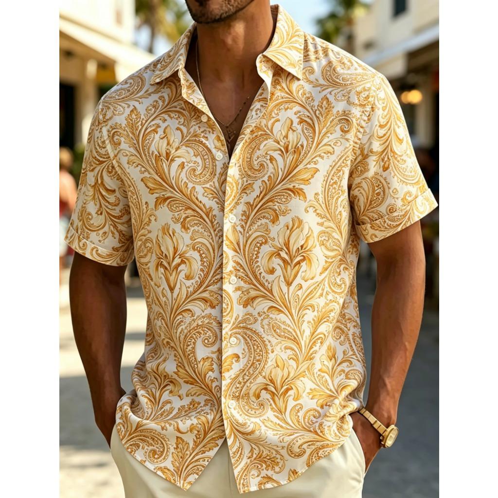Hot Selling Men's Retro Paisley Printed Casual Shirt, Breathable Top for Party Travel and Daily Wear