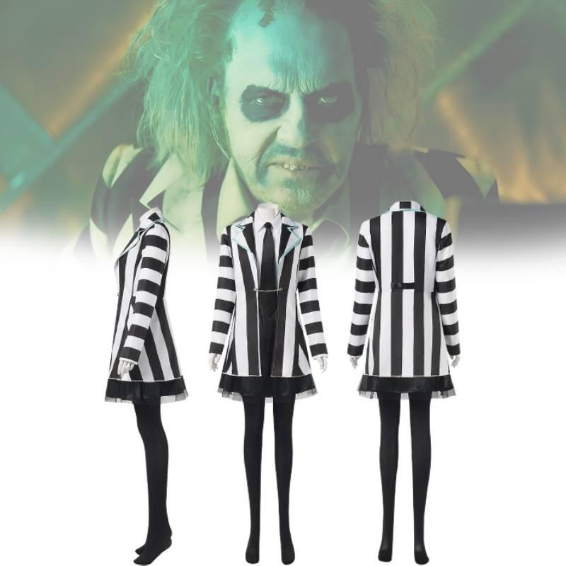 Beetlejuice 2 Cosplay Costume For Women Featuring Striking Black Polyester Blend Fabric