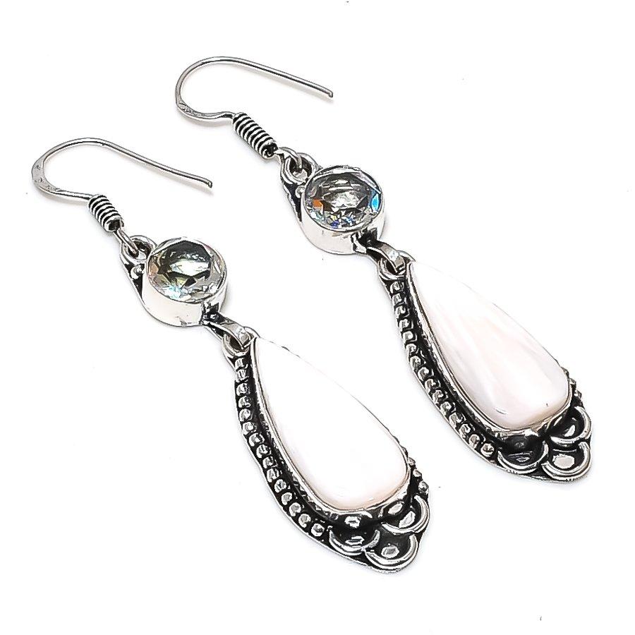 Natural Scolecite, Topaz Gemstone 925 Sterling Silver Jewelry Earring 2.56" Z7F66