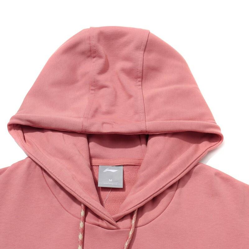 Li Ning Sports Casual 3D Woven Label Hooded Pullover Sweatshirt Women sweatshirt Dusty-Pink AWDR054-3
