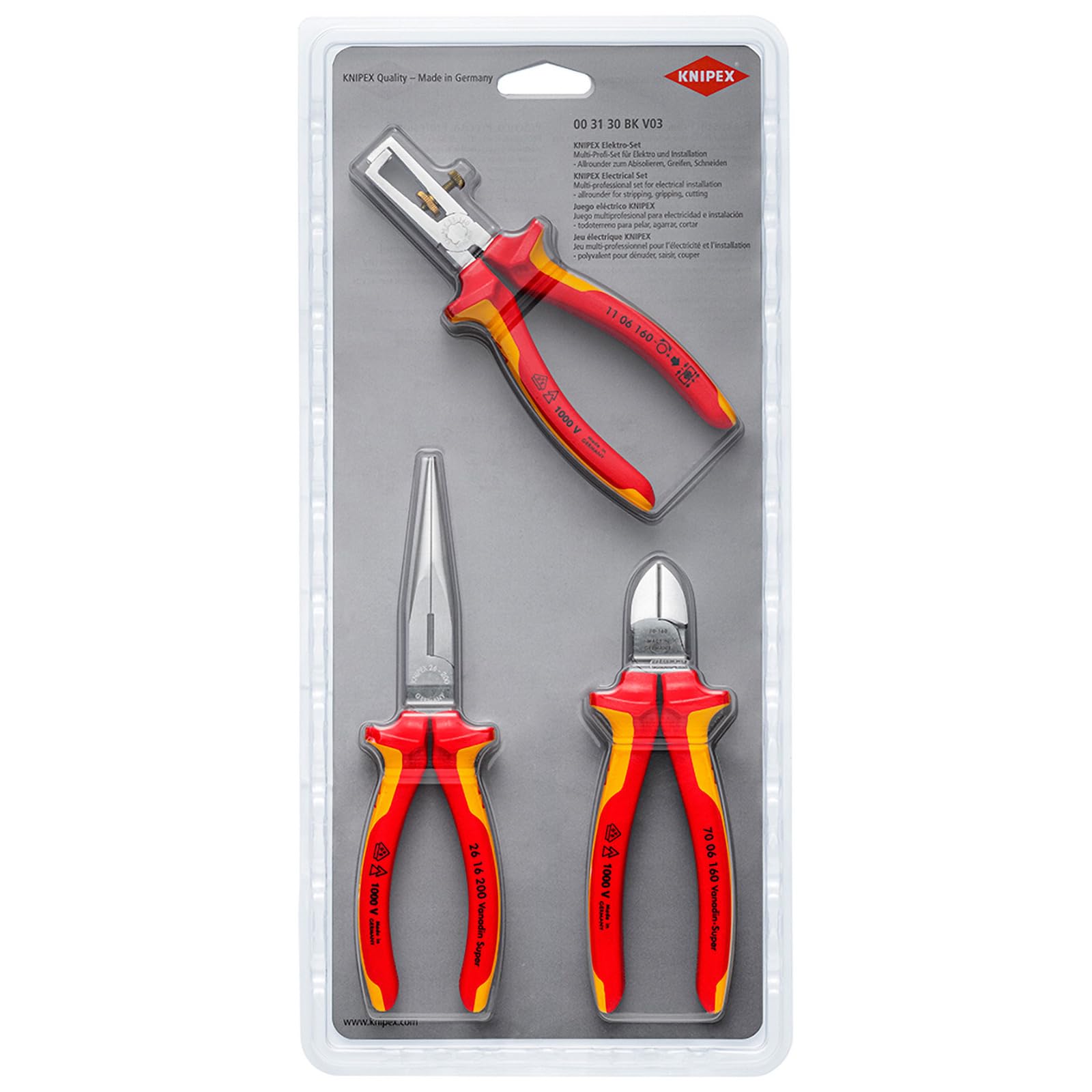 

KNIPEX Insulated 003130BKV03 Electrician s Kit, 3-Piece Set,