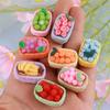 8PCS Kawaii Shiny Fruit Basket Miniature Flat Back Resin Cabochons for Hairpin Scrapbooking DIY Home Decor Craft Accessories