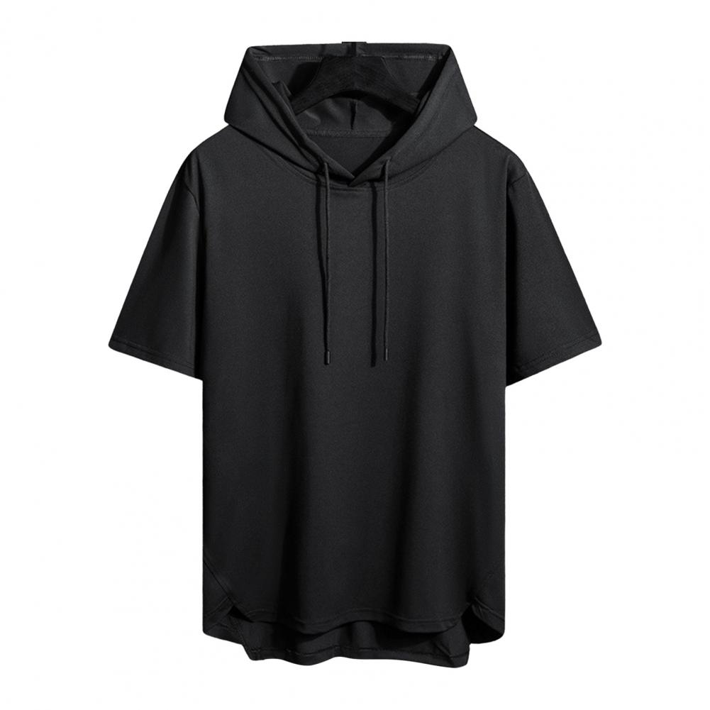 Быстросохнущая футболка GYM, спортивная уличная модная футболка с капюшоном большого размера, черная летняя футболка 2024 года с короткими рукавами M чёрный