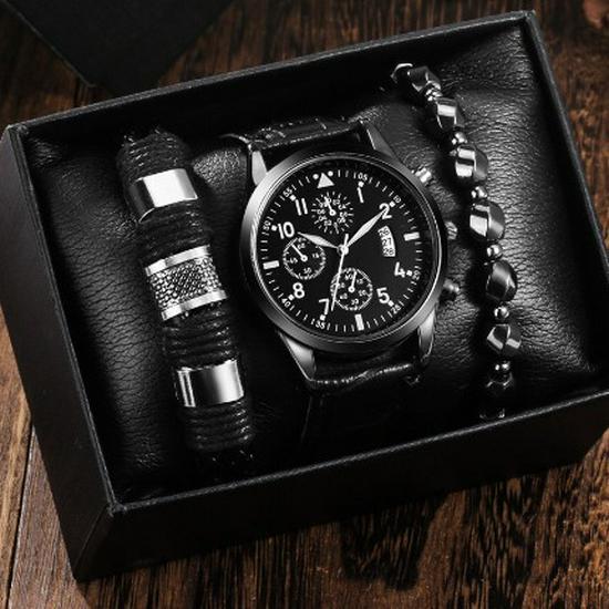 Men's 3-Piece Business Gift Set: Watch, Bracelet, and Necklace for Holidays or Birthdays