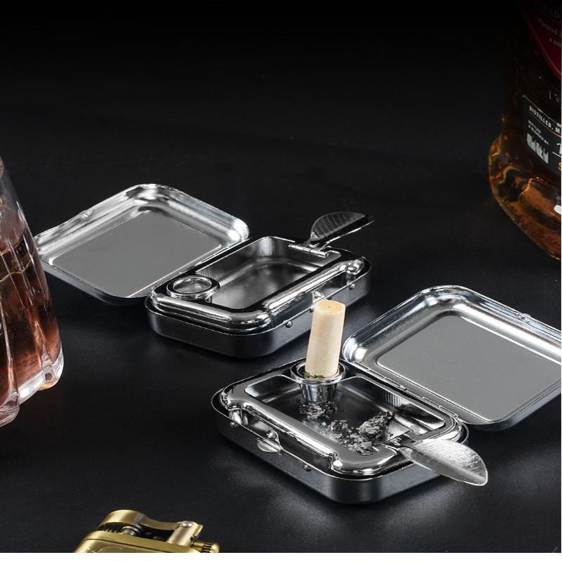 Stainless Steel Portable Ashtray With Sealed Lid Pocket Size For Outdoor Camping Driving Travel Use