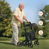 Rollator Walker with Seat for Seniors, Foldable Lightweight Rolling Walker, Carbon Fiber Mobility Walking Aid with 8" Solid PVC Wheels and Adjustable
