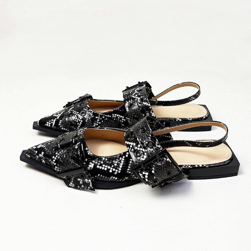 Fashion Big Size 43 Fashion Snakeskin Luxury Women Flats Sandals Shoes Female Designer Buckle Footwear Pointed Toe Ladies Flats Shoes