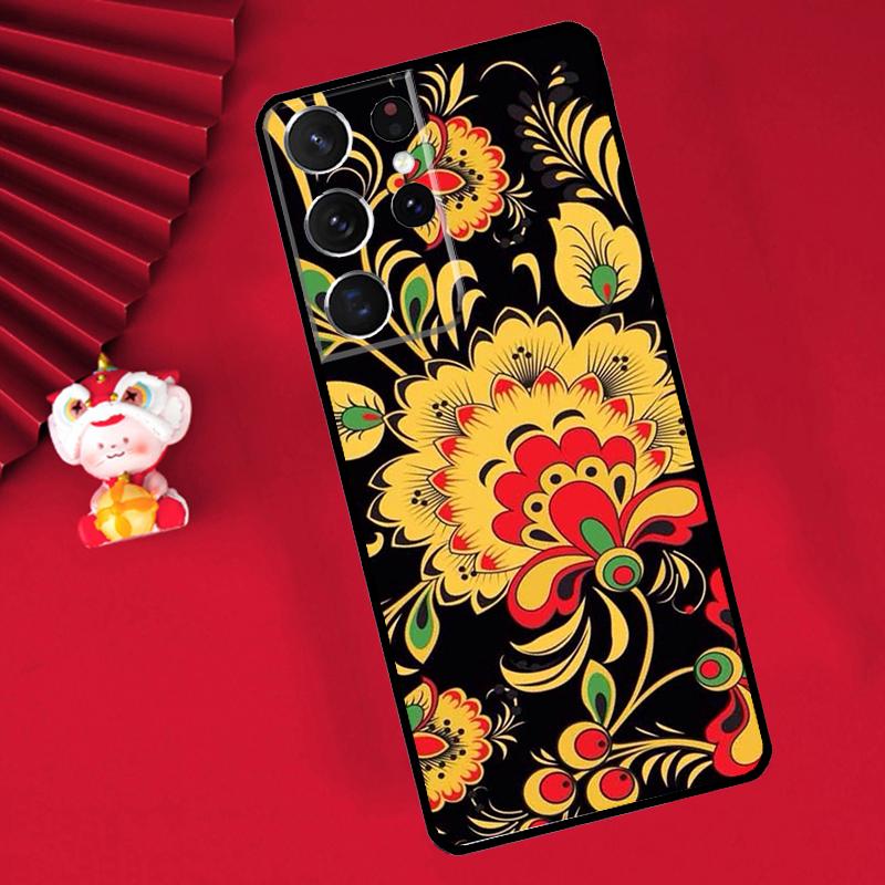 Russian Scarf Floral Case For Samsung Galaxy S25 S26 Ultra S21 S22 S20 S23 S24 Ultra Plus S10 S25 FE Cover Funda