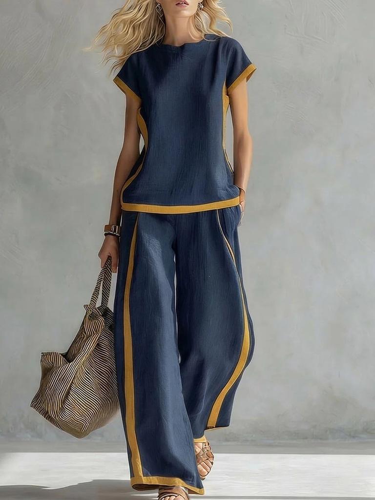 2026 Amazon Spring and Summer Europe and America Cross-border Women's Shirt Top Pants Fashion Casual Pants Women's Two-piece Set