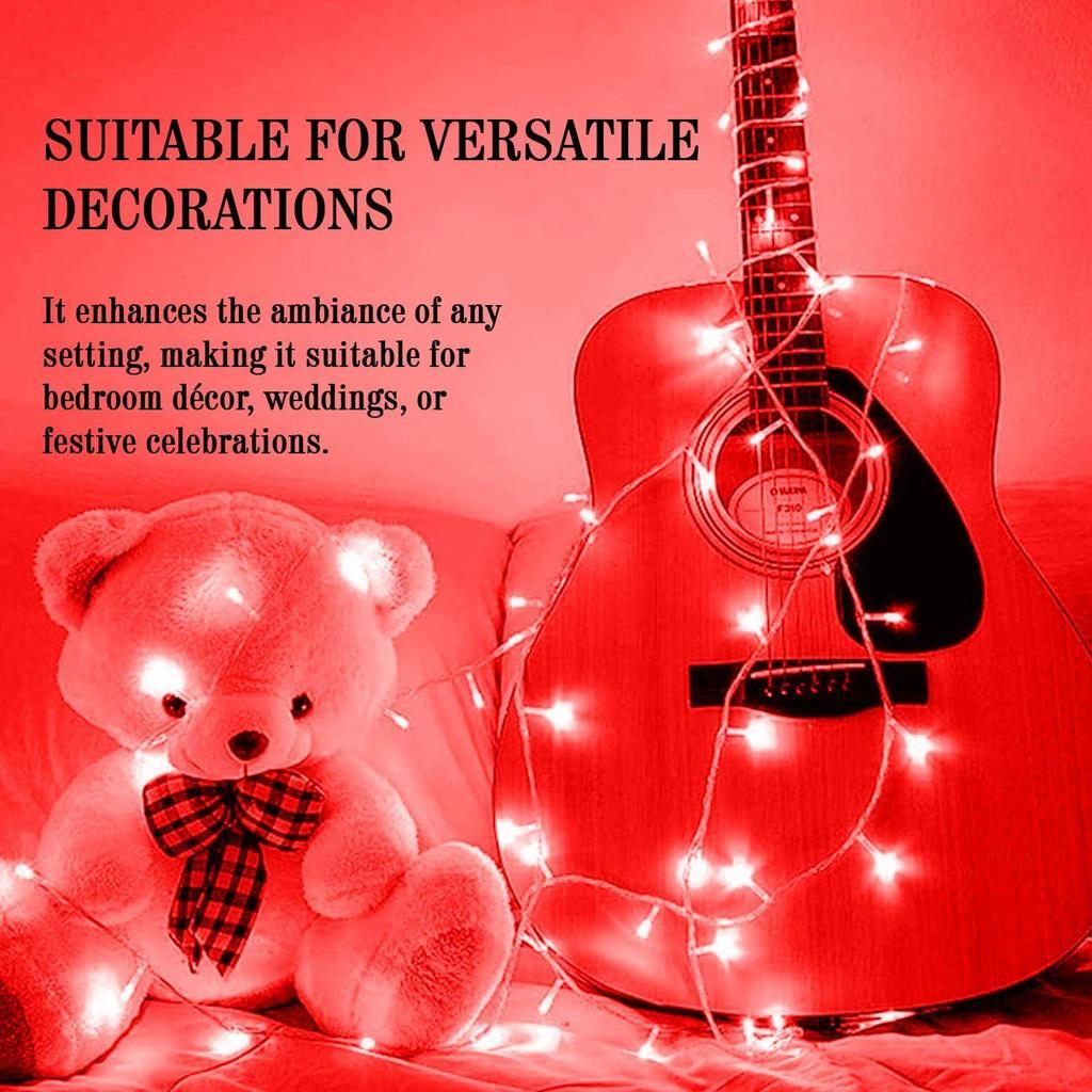 (Pakke med 1, Rød) 38 LED 10,5M Kobber Strøm Pixel Lyslenke | 360° Eventyr Serielle Jhalar Lys for Hjemmet | Diwali Lys til Dekorasjon, Jul