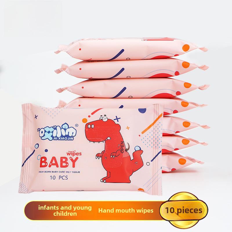 "10-Pack Portable Disposable Wet Wipes for Infants & Kids: Hand & Mouth Cleansing"