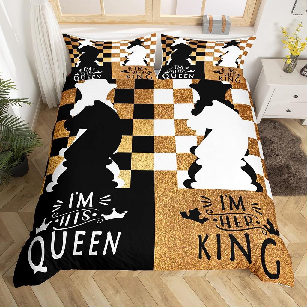 Comforter Valentine'S Day Couple King And Queen Crown Bedding Set For Husband Wife Red Black White His Hers Comforter