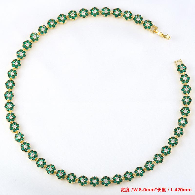 Temperament Light Luxury Copper Inlaid Diamond Flower Petal Bracelet Necklace Tennis Flower Jewelry Set Vl526-527