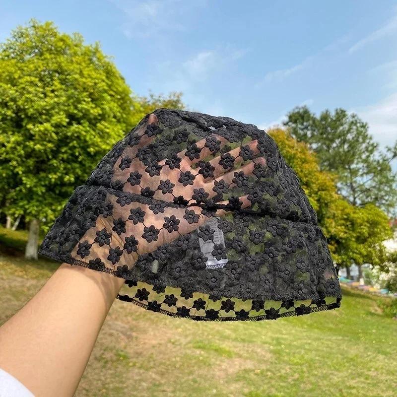 Fashion Summer Women's Lace Breathable Shade Sun Hat Bucket Canvas Hat Students Wearing Flat Hats Outdoor Creative Gifts