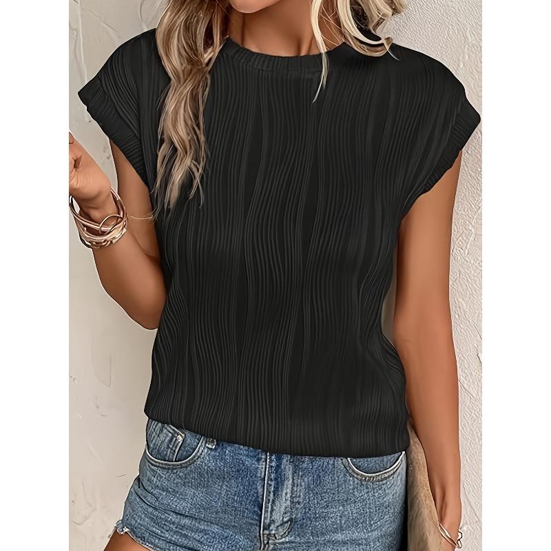 YYFS Damenmode, lässig, Sommer, Frühling, einfarbig, bedruckt, kurzärmelig, O-Ausschnitt, Blusen und Hemden