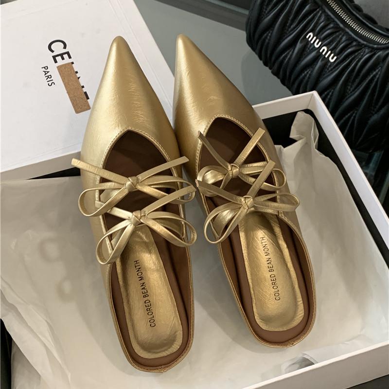 

Мода Bailamos Осень Женские Туфли-Балетки Мода Острый Носок Слипоны Мюли Обувь Мягкий Плоский Каблук Уличные Повседневные Платье Сандалии Обувь 39 золотой