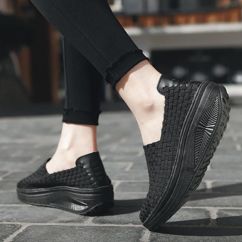 Sommerhöhe zunehmende Zopf-Strand-faule Schuhe Frauen-beiläufige Webart-weiche Beleg-auf Plattform-Loafer mit dicker Sohle